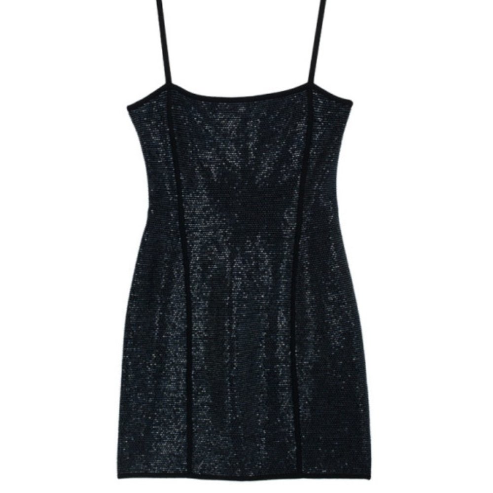 Herve Leger Black Beaded Spaghetti Strap Dress